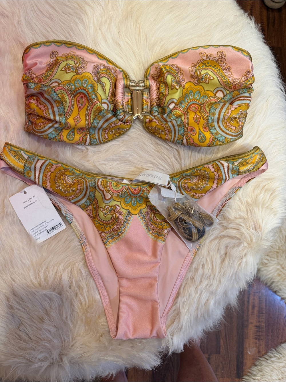 Zimmermann Pink, Gold & Aqua Paisley Bandeau Bikini Set - Picture 14 of 15